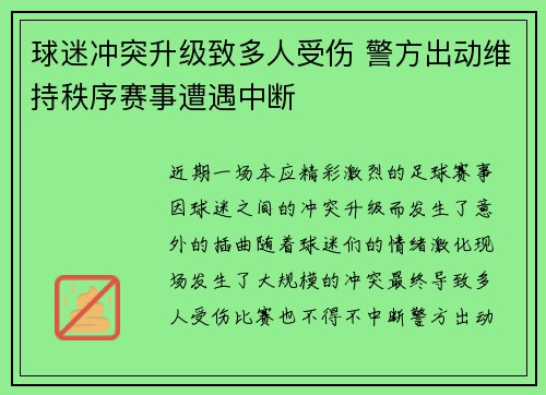 球迷冲突升级致多人受伤 警方出动维持秩序赛事遭遇中断